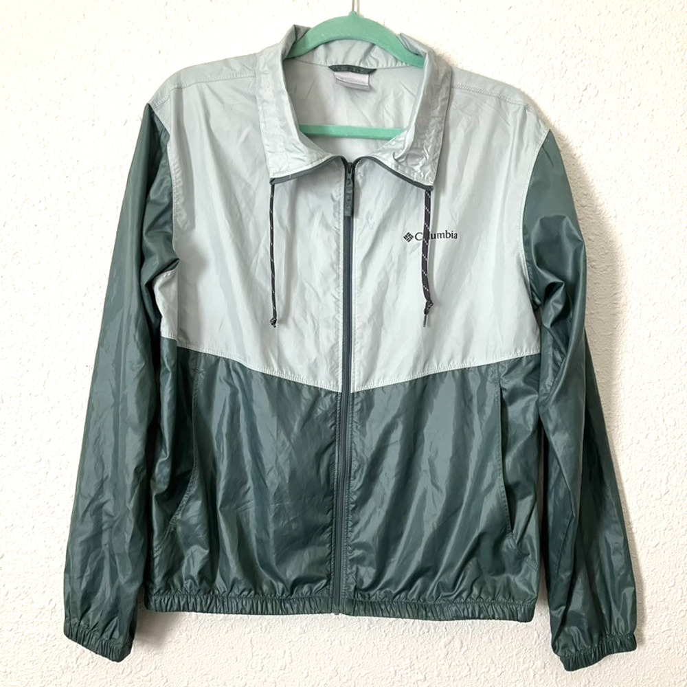 Columbia Womens M Windbreaker Jacket Light Dark Teal Full Zip Lightweight Hiking